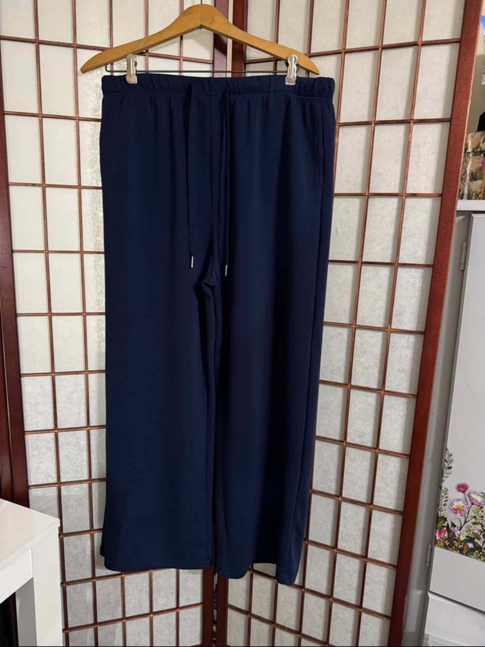 Wide Leg Drawstring Pants — Navy